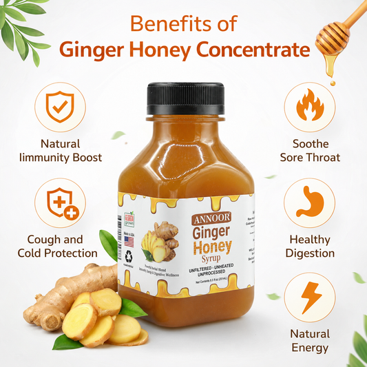 Ginger Honey Syrup By Annoor | 8.5 Fl Oz | NFC | Raw Wildflower Honey and Cold Press Ginger Juice | No Pulp | Use in Tea, Coffee, Cocktail, Water