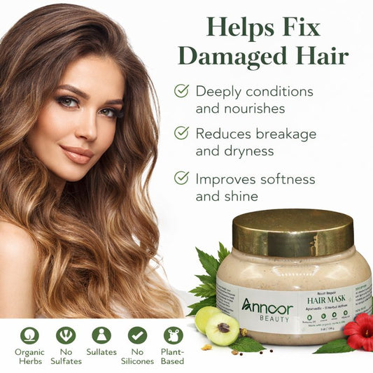 Annoor Beauty Root Repair Hair Mask – Ayurvedic Hair Mask with 11 Herbal Actives | Deep Conditioning & Scalp Nourishment | Sulfate-Free, Plant-Based | 8 oz (226 g)