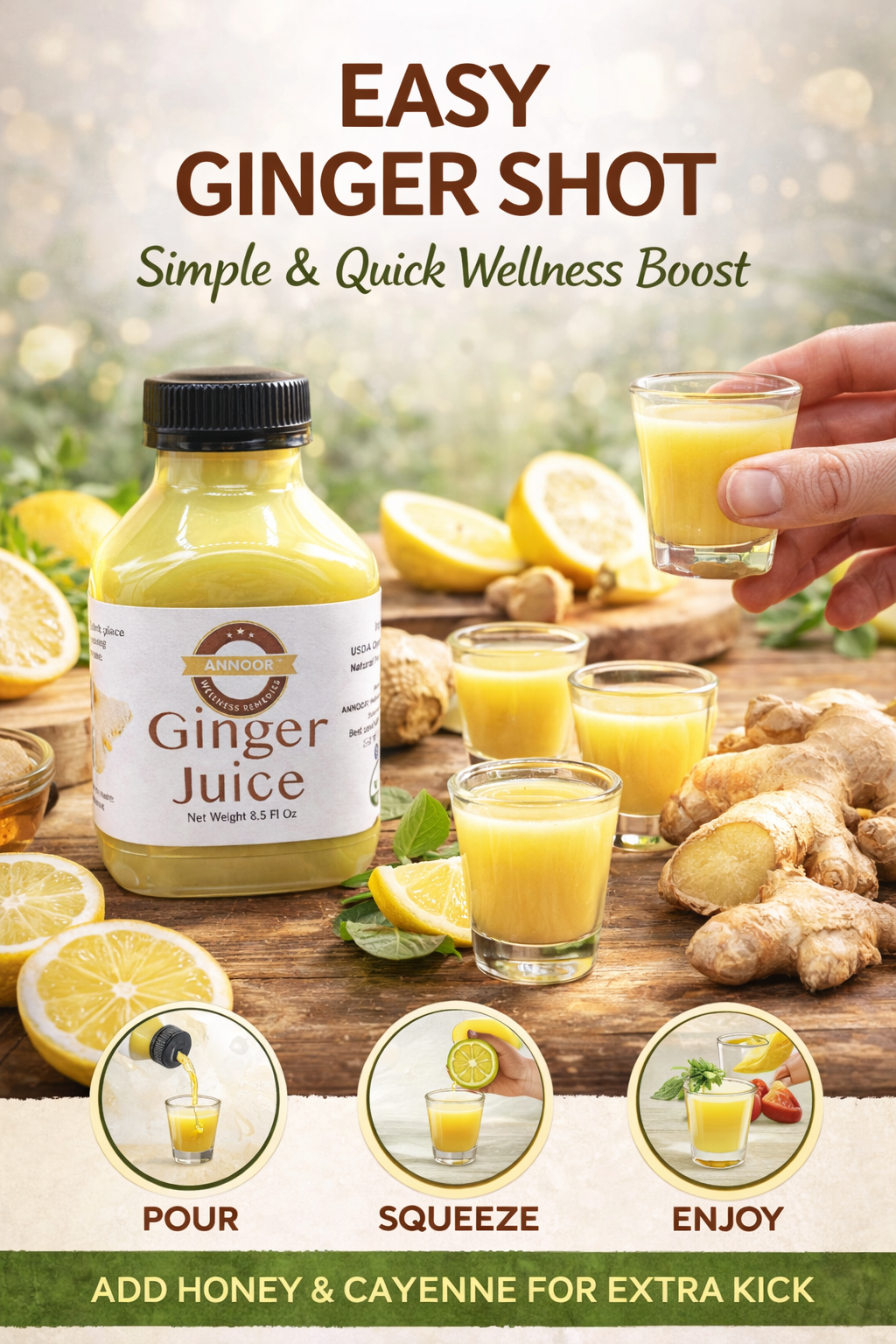 Ginger Juice Organic by Annoor | 8.5 Fl Oz Each | NFC | Raw, Strong, Concentrate and No pulp.