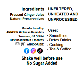 Ginger Juice Organic by Annoor | 8.5 Fl Oz Each | NFC | Raw, Strong, Concentrate and No pulp.