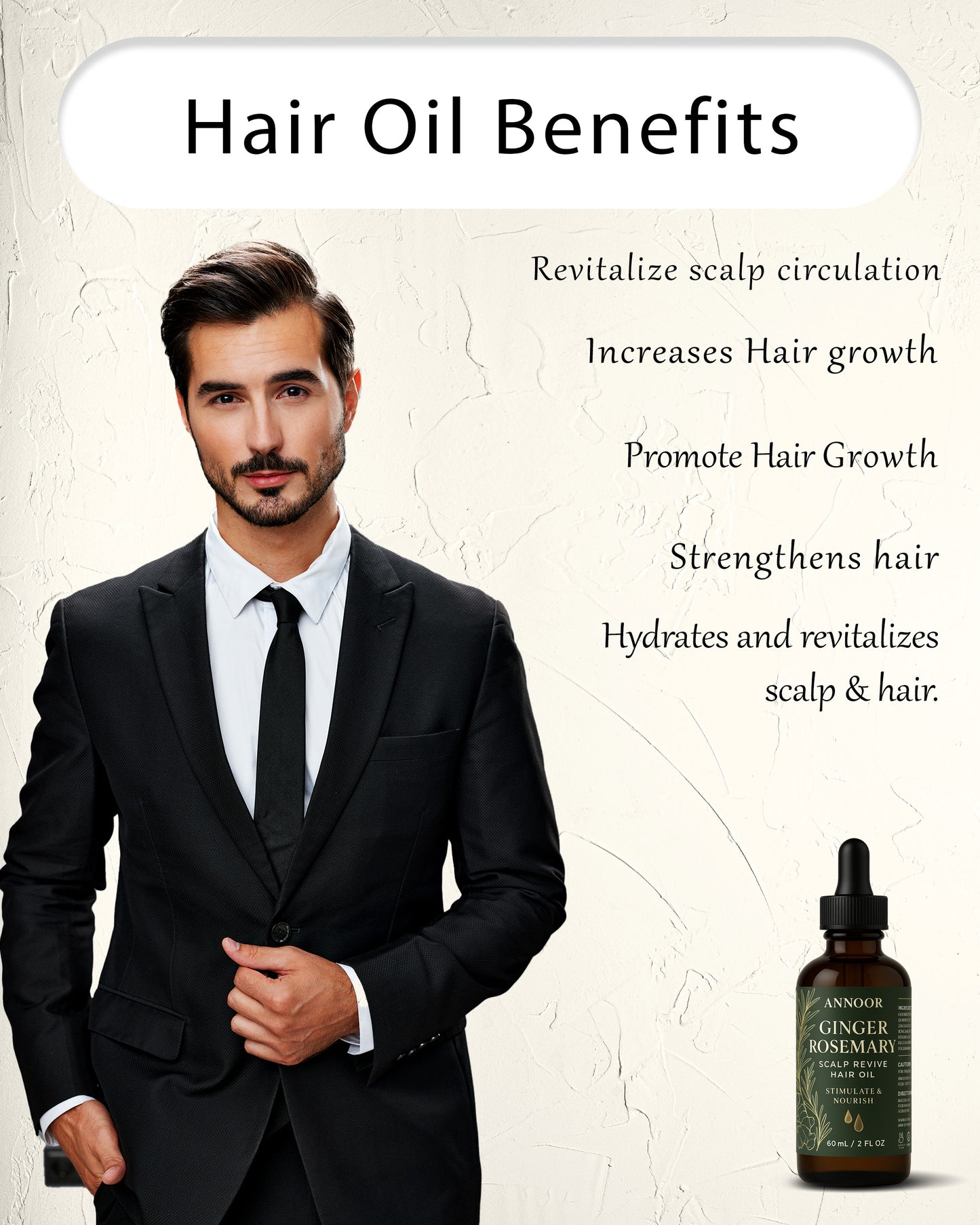 Annoor Ginger Rosemary Hair Oil – Nourish, Strengthen & Revitalize Scalp – Hair Growth & Thickening Oil with Organic Argan, Castor & Jojoba – 2 fl oz – For All Hair Types