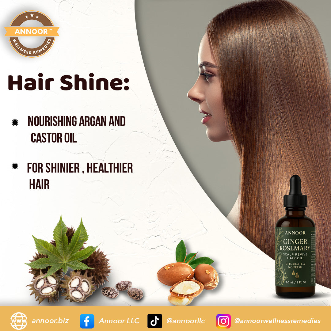 Annoor Ginger Rosemary Hair Oil – Nourish, Strengthen & Revitalize Scalp – Hair Growth & Thickening Oil with Organic Argan, Castor & Jojoba – 2 fl oz – For All Hair Types