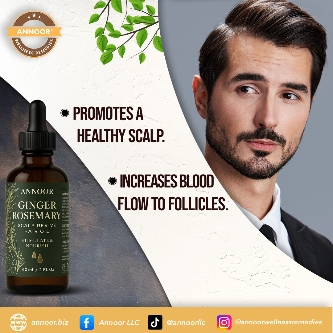Annoor Ginger Rosemary Hair Oil – Nourish, Strengthen & Revitalize Scalp – Hair Growth & Thickening Oil with Organic Argan, Castor & Jojoba – 2 fl oz – For All Hair Types