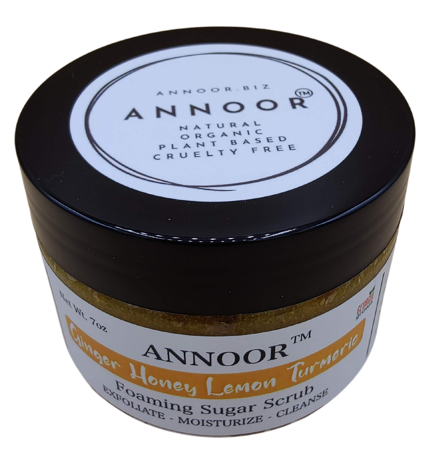 Organic Foaming Sugar Scrub by Annoor - 7 Oz|Ginger, Honey, Lemon, Turmeric |No Parabens, Sulphates, No Harmful Chem |Face and Body Exfoliating