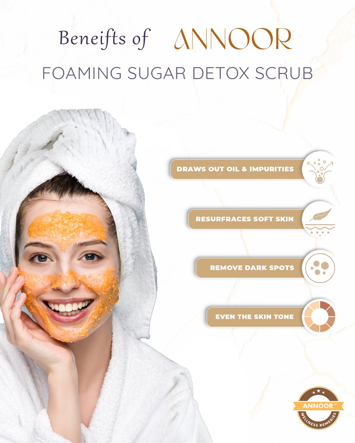 Foaming Sugar Scrub by Annoor - 7 Oz|Ginger, Honey, Lemon, Turmeric |No Parabens, Sulphates, No Harmful Chem |Face and Body Exfoliating