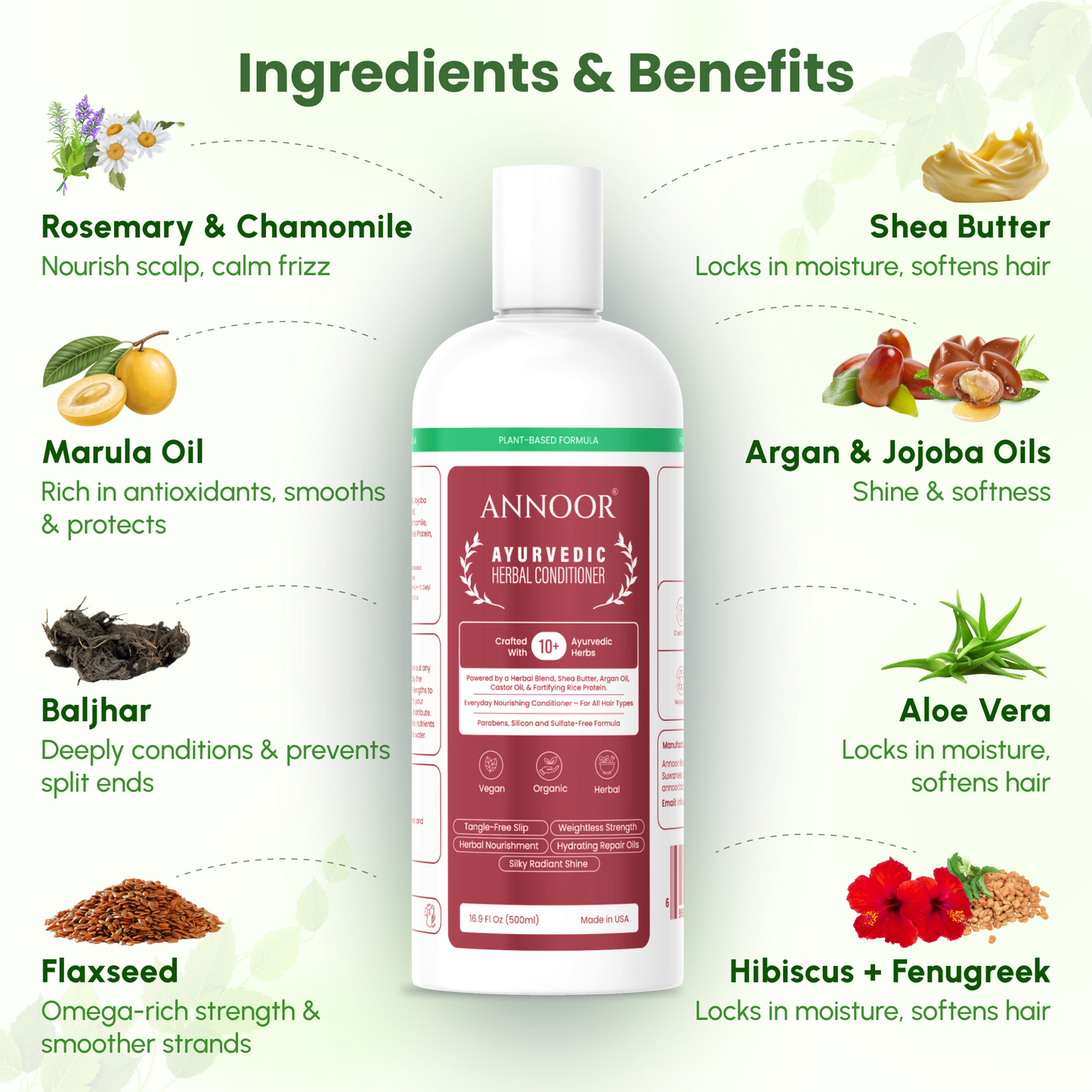 Annoor Ayurvedic Herbal Conditioner – Sulfate-Free, Plant-Based, Moisturizing & Nourishing for All Hair Types (16.9 fl oz / 500 mL)