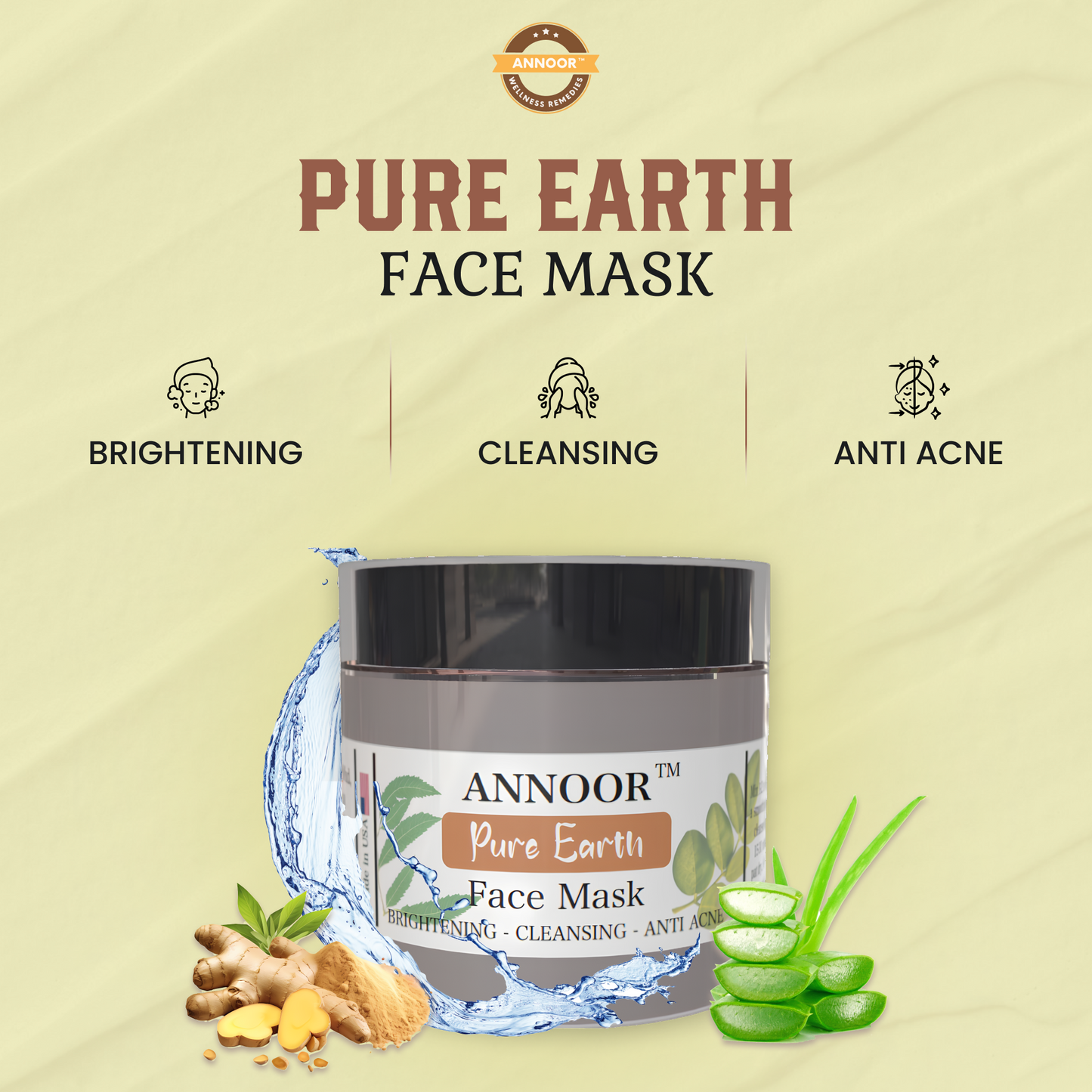 ANNOOR Pure Earth Face Mask Powder – Brightening, Deep Cleansing, & Anti-Acne Treatment