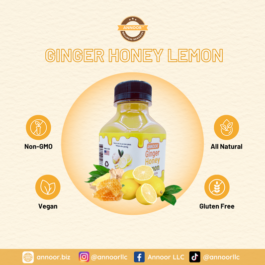 Ginger Lemon & Honey Concentrate Juice by Annoor | 8.5 Fl Oz | NFC | No pulp. Easy to mix | Use in Detox Water, Refreshers, Ginger Lemon Tea