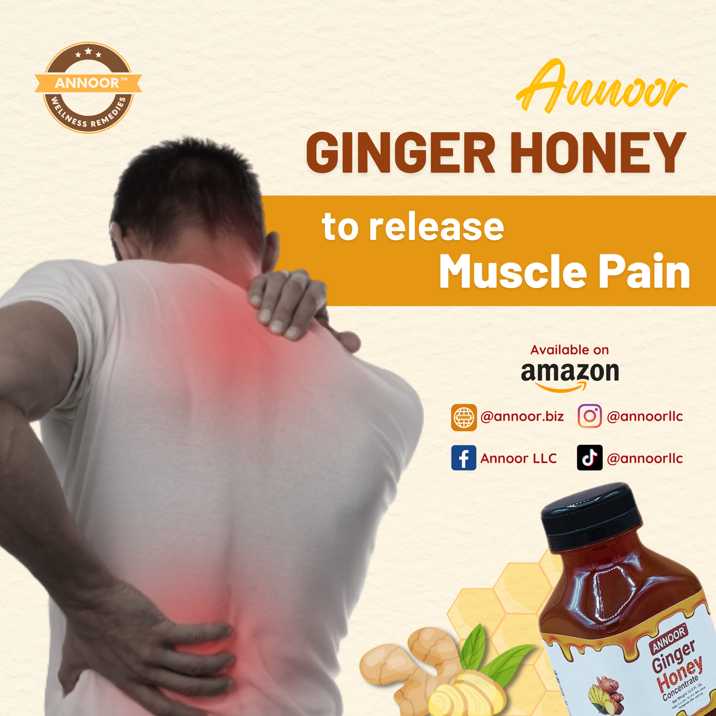 Ginger Honey Syrup By Annoor | 8.5 Fl Oz | NFC | Raw Wildflower Honey and Cold Press Ginger Juice | No Pulp | Use in Tea, Coffee, Cocktail, Water