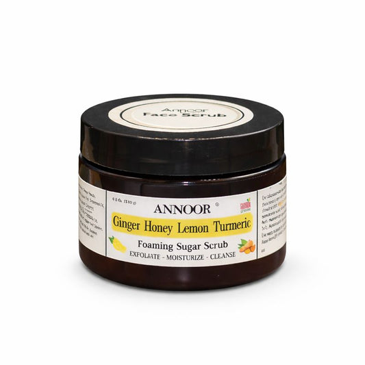 Annoor Foaming Sugar Scrub – Ginger Honey Lemon Turmeric - Gentle Exfoliation (6.5 oz / 185 g)