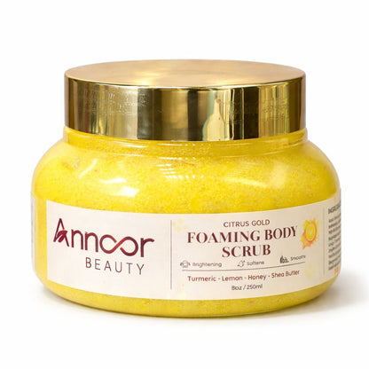 Citrus Gold Lemon Turmeric Honey Foaming Sugar Scrub with Shea Butter – Brightening, Exfoliating & Moisturizing Body Polish for Glowing Skin