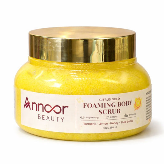 Citrus Gold Lemon Turmeric Honey Foaming Sugar Scrub with Shea Butter – Brightening, Exfoliating & Moisturizing Body Polish for Glowing Skin