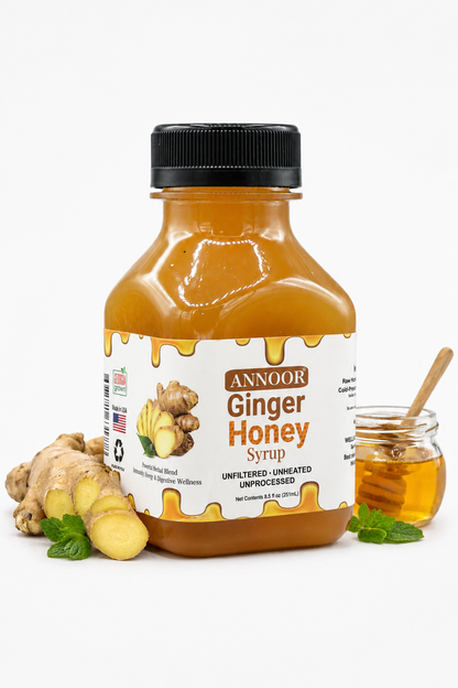 Ginger Honey Syrup By Annoor | 8.5 Fl Oz | NFC | Raw Wildflower Honey and Cold Press Ginger Juice | No Pulp | Use in Tea, Coffee, Cocktail, Water