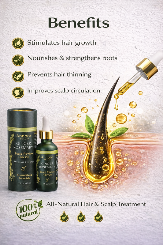 Annoor® Ginger Rosemary Hair Oil – Nourish, Strengthen & Revitalize Scalp – Hair Growth–Inspired Thickening Oil with Organic Argan, Castor & Jojoba – 2 fl oz – For All Hair Types