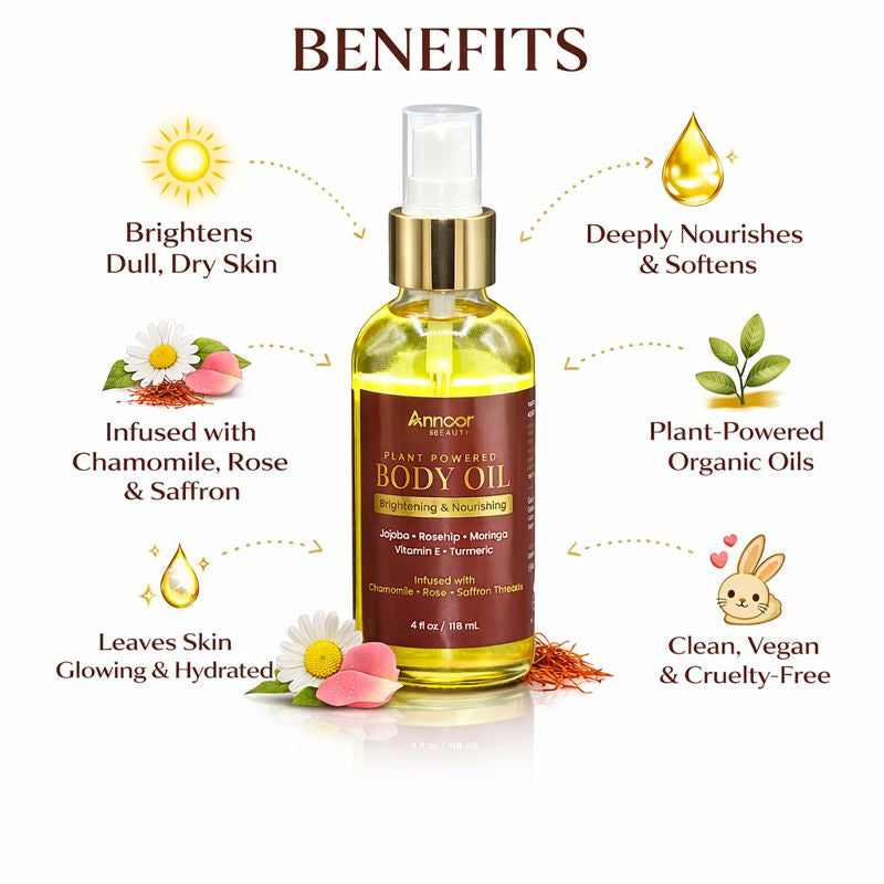 Annoor Beauty Plant Powered Body Oil – Brightening & Nourishing (4 fl oz / 118 mL)