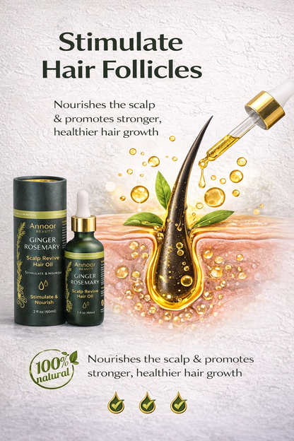 Annoor® Ginger Rosemary Hair Oil – Nourish, Strengthen & Revitalize Scalp – Hair Growth–Inspired Thickening Oil with Organic Argan, Castor & Jojoba – 2 fl oz – For All Hair Types