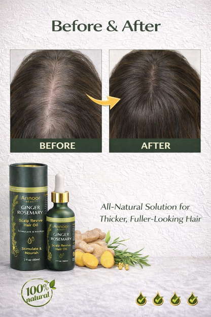 Annoor® Ginger Rosemary Hair Oil – Nourish, Strengthen & Revitalize Scalp – Hair Growth–Inspired Thickening Oil with Organic Argan, Castor & Jojoba – 2 fl oz – For All Hair Types