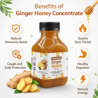Ginger Honey Syrup By Annoor | 8.5 Fl Oz | NFC | Raw Wildflower Honey and Cold Press Ginger Juice | No Pulp | Use in Tea, Coffee, Cocktail, Water