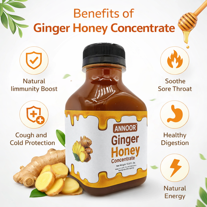Ginger Honey Syrup By Annoor | 8.5 Fl Oz | NFC | Raw Wildflower Honey and Cold Press Ginger Juice | No Pulp | Use in Tea, Coffee, Cocktail, Water