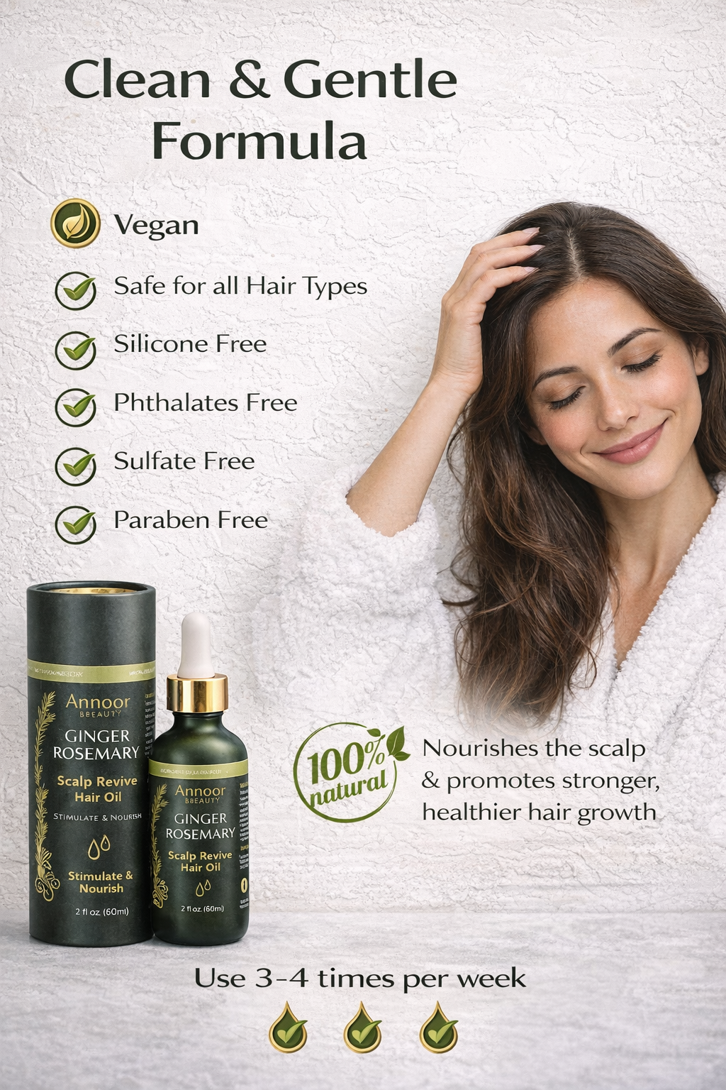 Annoor® Ginger Rosemary Hair Oil – Nourish, Strengthen & Revitalize Scalp – Hair Growth–Inspired Thickening Oil with Organic Argan, Castor & Jojoba – 2 fl oz – For All Hair Types
