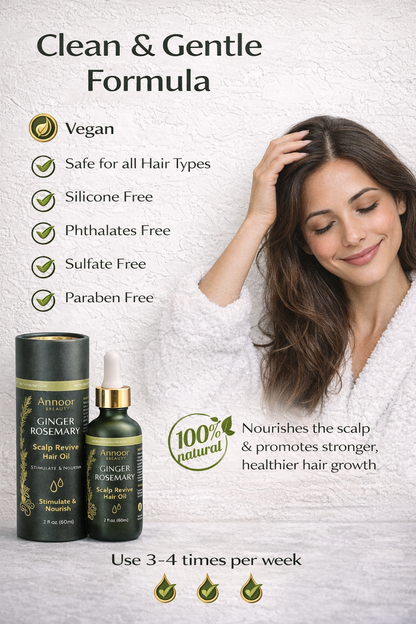 Annoor® Ginger Rosemary Hair Oil – Nourish, Strengthen & Revitalize Scalp – Hair Growth–Inspired Thickening Oil with Organic Argan, Castor & Jojoba – 2 fl oz – For All Hair Types