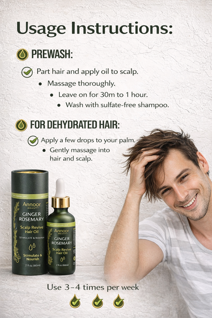Annoor® Ginger Rosemary Hair Oil – Nourish, Strengthen & Revitalize Scalp – Hair Growth–Inspired Thickening Oil with Organic Argan, Castor & Jojoba – 2 fl oz – For All Hair Types