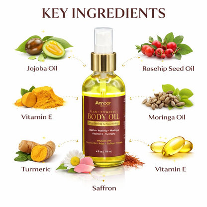 Annoor Beauty Plant Powered Body Oil – Brightening & Nourishing (4 fl oz / 118 mL)