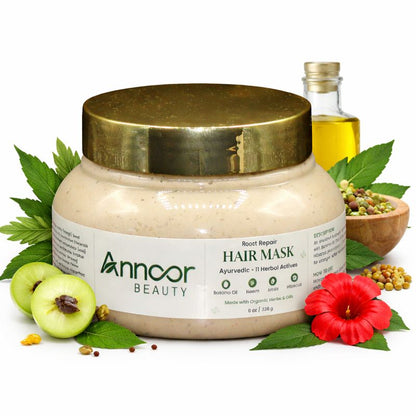 Annoor Beauty Root Repair Hair Mask – Ayurvedic Hair Mask with 11 Herbal Actives | Deep Conditioning & Scalp Nourishment | Sulfate-Free, Plant-Based | 8 oz (226 g)