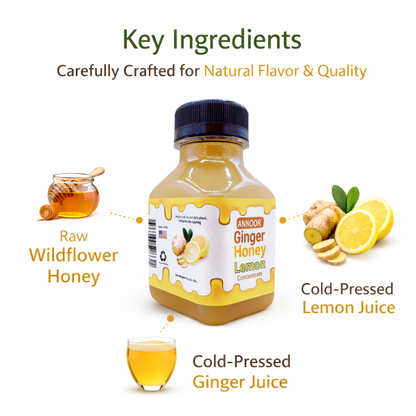 Ginger Lemon & Honey Concentrate Juice by Annoor | 8.5 Fl Oz | NFC | No pulp. Easy to mix | Use in Detox Water, Refreshers, Ginger Lemon Tea