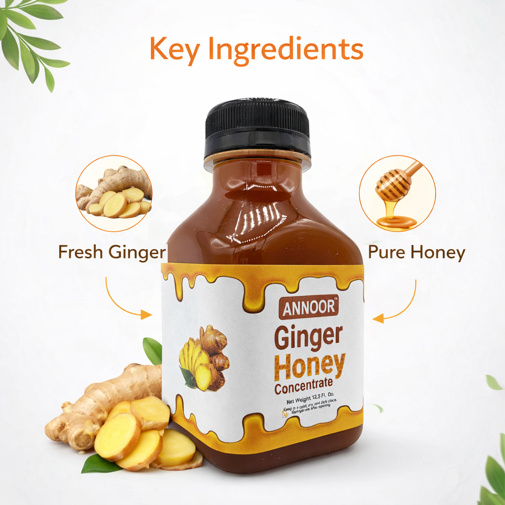Ginger Honey Syrup By Annoor | 8.5 Fl Oz | NFC | Raw Wildflower Honey and Cold Press Ginger Juice | No Pulp | Use in Tea, Coffee, Cocktail, Water