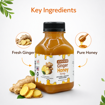 Ginger Honey Syrup By Annoor | 8.5 Fl Oz | NFC | Raw Wildflower Honey and Cold Press Ginger Juice | No Pulp | Use in Tea, Coffee, Cocktail, Water