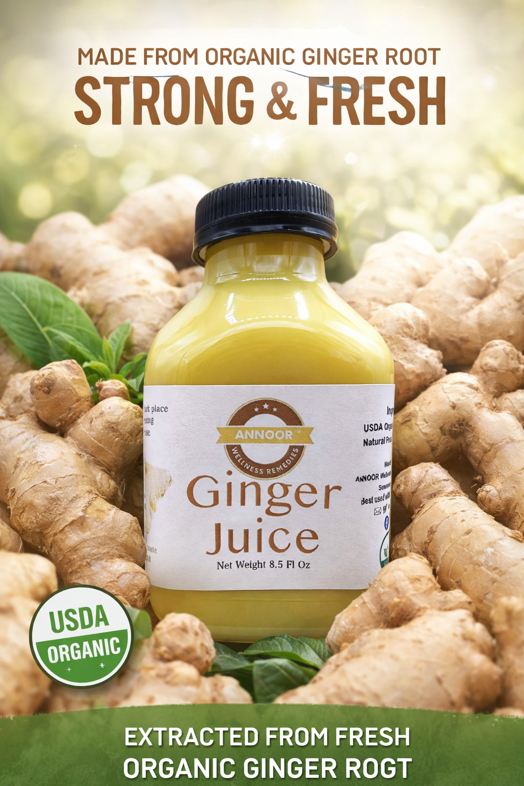 Ginger Juice Organic by Annoor | 8.5 Fl Oz Each | NFC | Raw, Strong, Concentrate and No pulp.