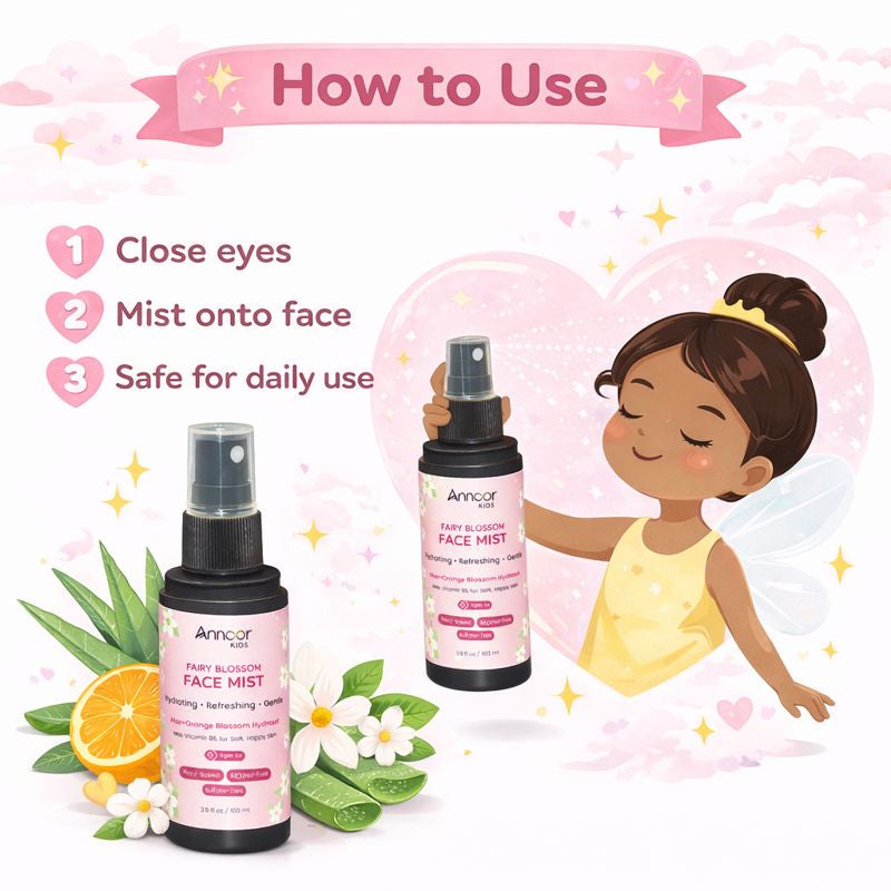 Annoor Kids Fairy Blossom Face Mist (Aloe + Orange Blossom Hydrosol) – Ages 6+