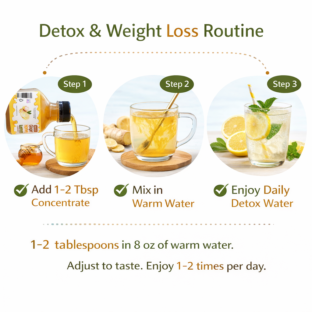 Ginger Lemon & Honey Concentrate Juice by Annoor | 8.5 Fl Oz | NFC | No pulp. Easy to mix | Use in Detox Water, Refreshers, Ginger Lemon Tea