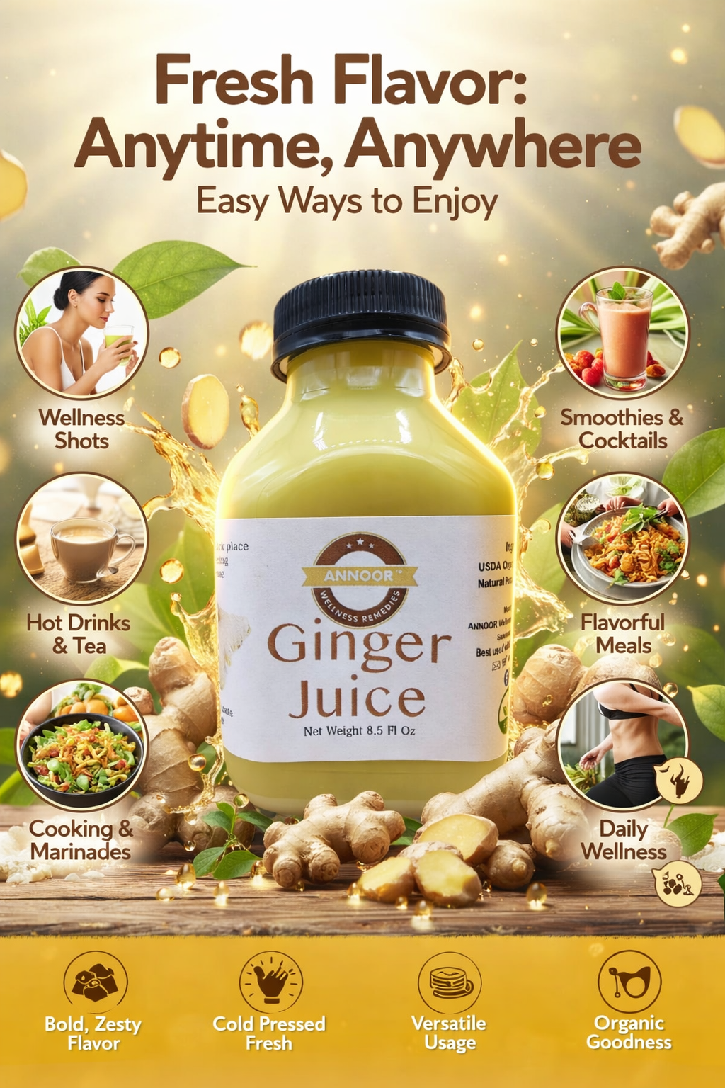 Ginger Juice Organic by Annoor | 8.5 Fl Oz Each | NFC | Raw, Strong, Concentrate and No pulp.