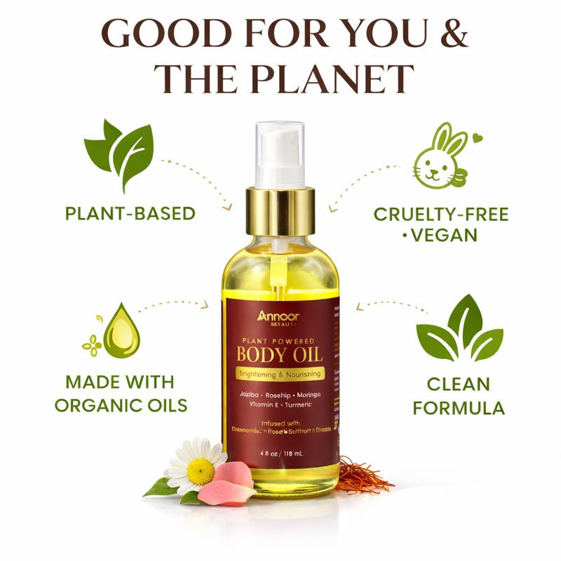 Annoor Beauty Plant Powered Body Oil – Brightening & Nourishing (4 fl oz / 118 mL)