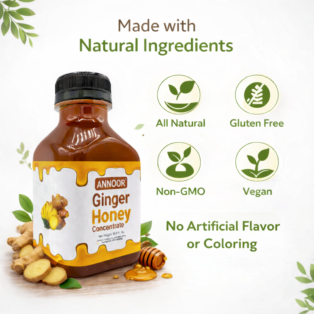 Ginger Honey Syrup By Annoor | 8.5 Fl Oz | NFC | Raw Wildflower Honey and Cold Press Ginger Juice | No Pulp | Use in Tea, Coffee, Cocktail, Water
