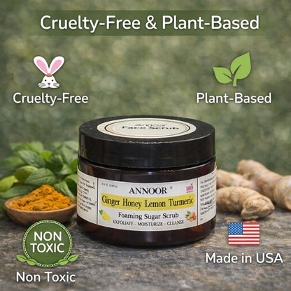 Annoor Foaming Sugar Scrub – Ginger Honey Lemon Turmeric - Gentle Exfoliation (6.5 oz / 185 g)
