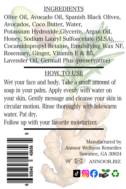 Organic Face & Body Liquid Soap (3 Fl Oz) - Hand Crafted - Argan Oil, Avocado, Olive, Honey - Harmoney Blend by Annoor