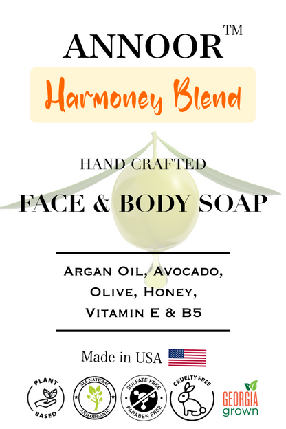 Organic Face & Body Liquid Soap (3 Fl Oz) - Hand Crafted - Argan Oil, Avocado, Olive, Honey - Harmoney Blend by Annoor