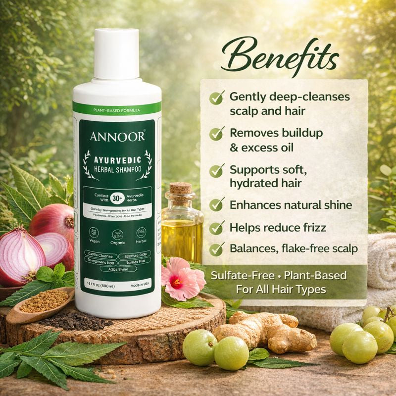 Annoor Ayurvedic Herbal Shampoo – Sulfate-Free, Plant-Based, Gentle & Nourishing for All Hair Types (16.9 fl oz / 500 mL)