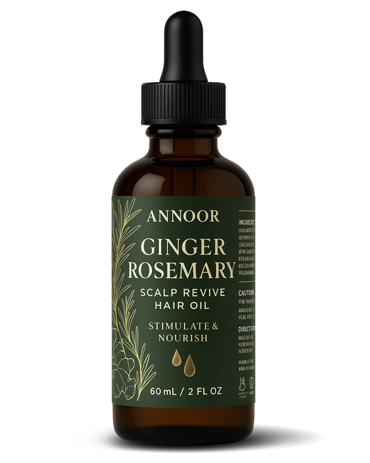 Annoor Ginger Rosemary Hair Oil – Nourish, Strengthen & Revitalize Scalp – Hair Growth & Thickening Oil with Organic Argan, Castor & Jojoba – 2 fl oz – For All Hair Types