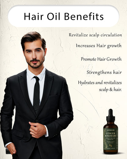 Annoor Ginger Rosemary Hair Oil – Ayurvedic, Plant-Based, Silicone-Free, Nourishing & Strengthening for Healthy Scalp & Hair (2 fl oz / 60 mL)