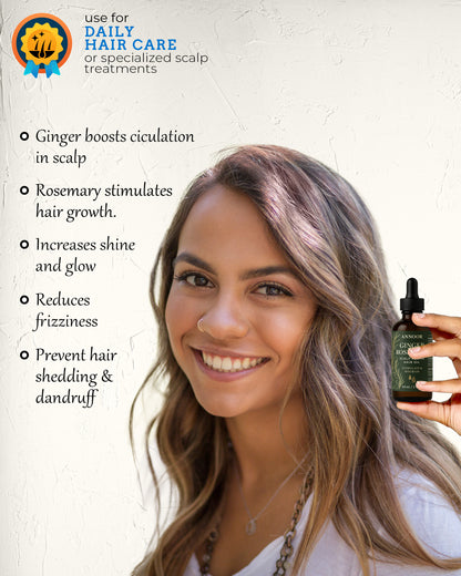 Annoor Ginger Rosemary Hair Oil – Ayurvedic, Plant-Based, Silicone-Free, Nourishing & Strengthening for Healthy Scalp & Hair (2 fl oz / 60 mL)