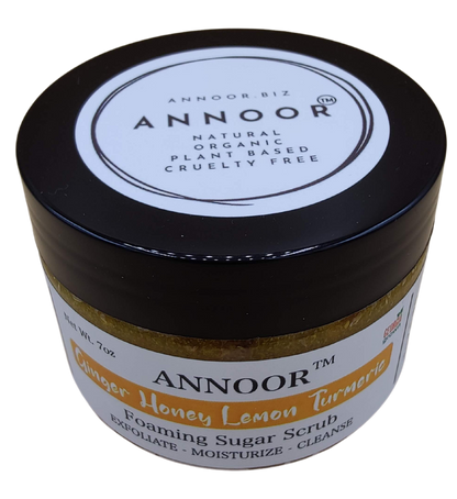 Organic Foaming Sugar Scrub by Annoor - 7 Oz|Ginger, Honey, Lemon, Turmeric |No Parabens, Sulphates, No Harmful Chem |Face and Body Exfoliating