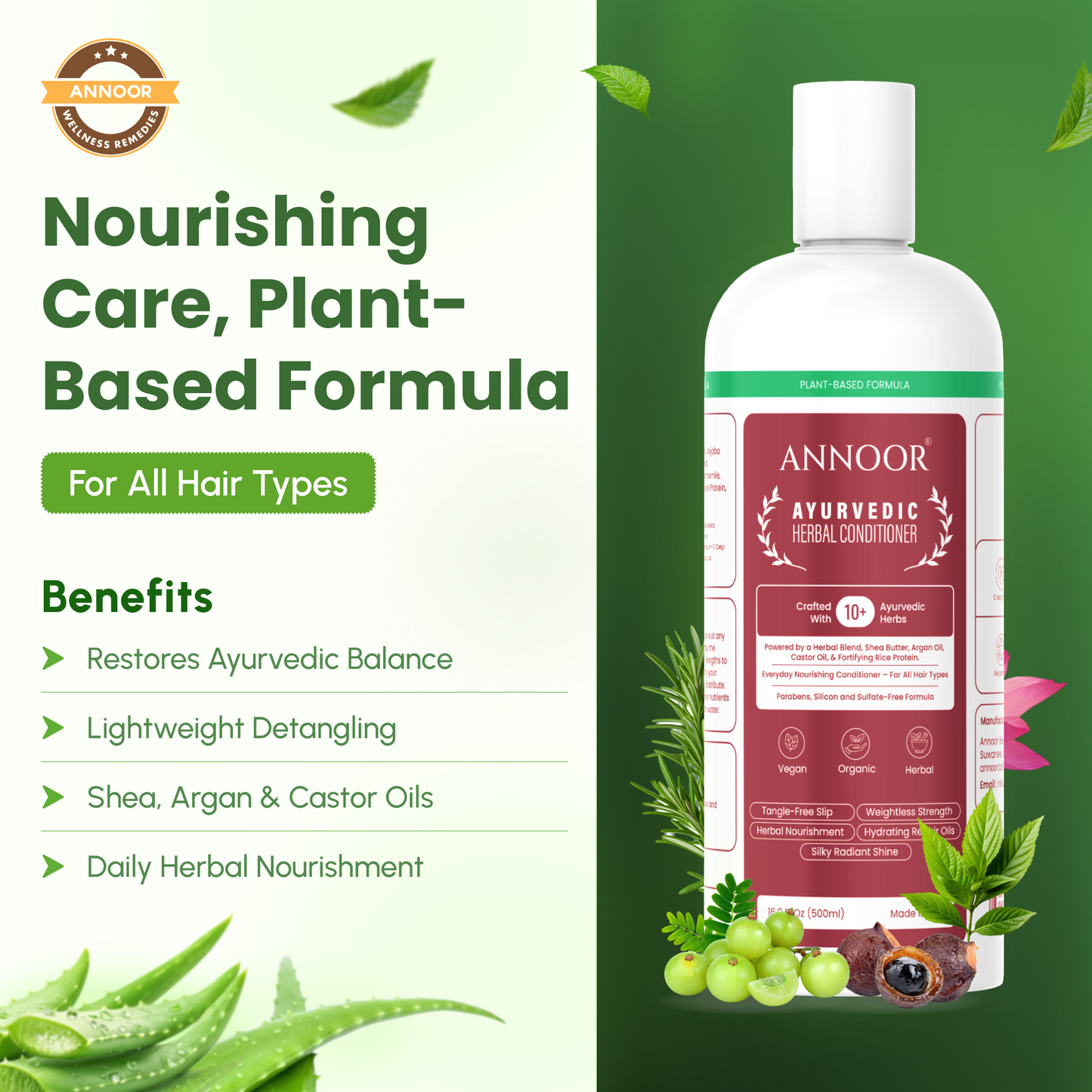 Annoor Ayurvedic Herbal Conditioner – Sulfate-Free, Plant-Based, Moisturizing & Nourishing for All Hair Types (16.9 fl oz / 500 mL)