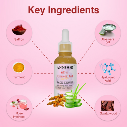 ANNOOR Saffron Hyaluronic Acid Face Serum – Anti-Aging | Anti-Acne | Hydrating Glow