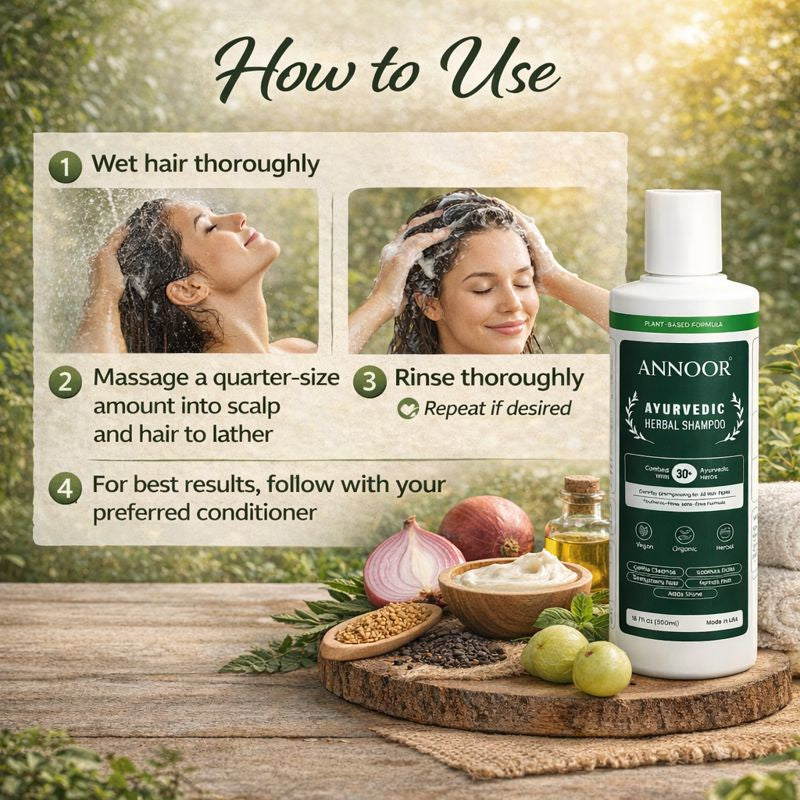 Annoor Ayurvedic Herbal Shampoo – Sulfate-Free, Plant-Based, Gentle & Nourishing for All Hair Types (16.9 fl oz / 500 mL)
