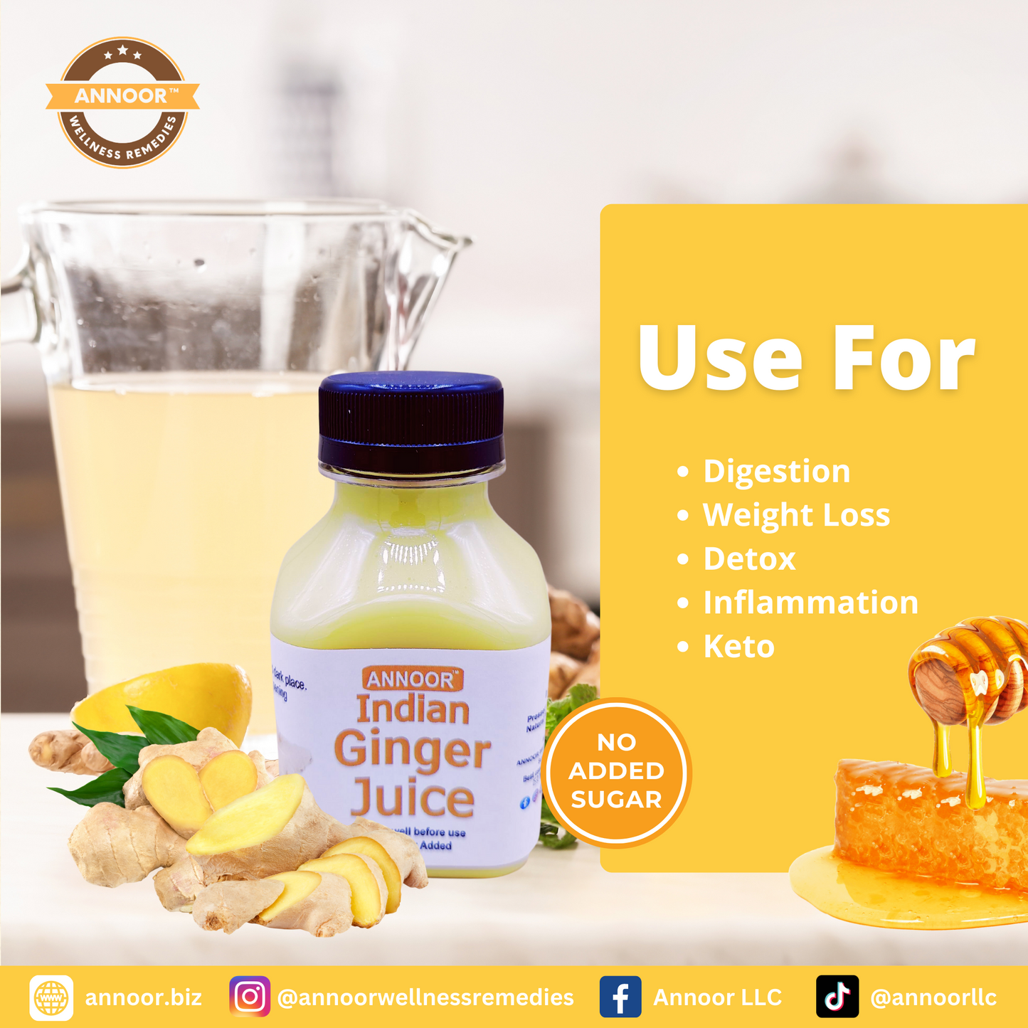 Organic Ginger Juice by Annoor | 32/8.5 Fl Oz | NFC | Raw, Strong, Concentrate and No pulp. Use for Spicy, Zesty & warming kick, Soothing & refreshing ginger tea, marinade, sauces, refreshing lemonade